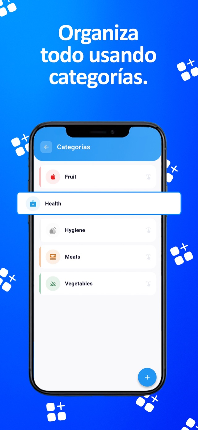 Pantalla de categorías para organizar los productos